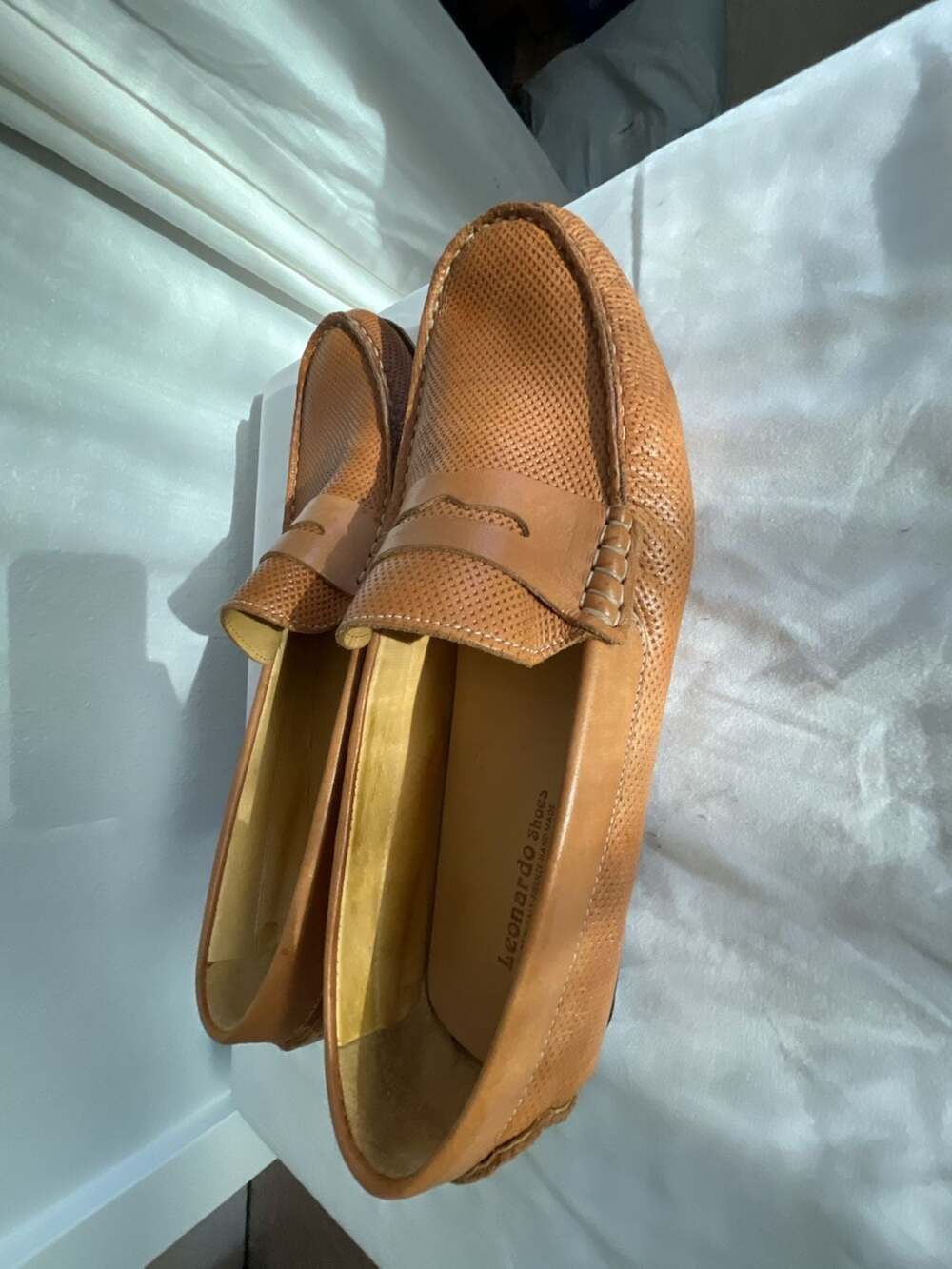 Leonardo Shoes Men's Tan Perforated Leather Penny Loafers Size 45
Made in Italy
